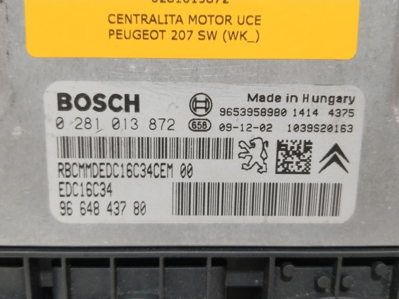 Recambio de centralita motor uce para peugeot 207 sw (wk_) 1.6 hdi referencia OEM IAM 0281013872  